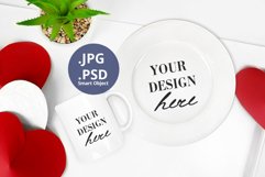 Coffee Mug & White Plate Mockup Valentine's Day, PSD mock up Product Image 2