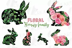 Floral rabbit family, sister, brother,papa and mama bunny Product Image 1