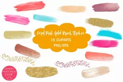 Coral Pink Gold Brush Strokes Clipart I Brush Strokes Product Image 1