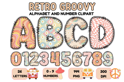 Retro Groovy Alphabet PNG 70s Numbers &amp; Letters 300 DPI Product Image 1