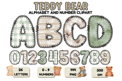 Teddy Bear Alphabet PNG - Letters &amp; Numbers Clipart 300 DPI Product Image 1