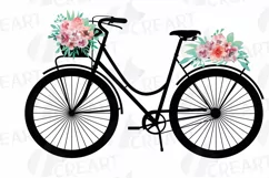 Coral and burgundy red floral bicycles clip art, floral bike Product Image 3