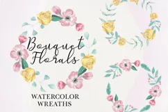 Pink Florals 6 Wreaths Watercolor Flowers Pretty Yellow Product Image 1
