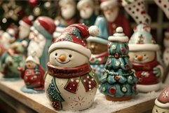 Christmas ornaments smiling on a shelf Product Image 1