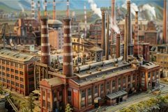 Detailed model of an industrial complex with factories, smok Product Image 1