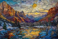 Stained Glass Mountains Background Wallpaper Product Image 1