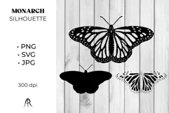 Monarch Butterfly Black Silhouette SVG PNG JPG Product Image 1