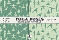 Mindful Yoga Poses Sage Green Seamless Patterns Vector Product Image 1