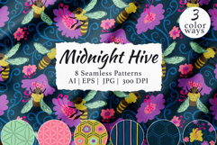 Midnight Hive - Seamless Honeybee Floral Patterns Collection Product Image 1