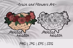 Mental Health Brain with Flowers SVG PNG. Human brain roses. Product Image 1