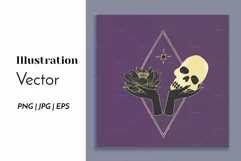 Vintage Mystic Skull and lotus flower in female hands Product Image 1