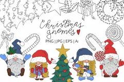 Christmas Gnomes - Cute Line Art Clip art & Patterns Vector Product Image 1