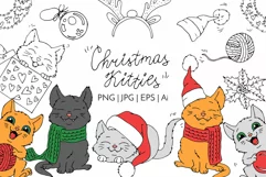 Christmas Kitties - Festive Cats Line Art Clip art & Pattern Product Image 1
