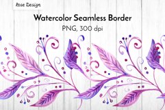 Abstract purple florals watercolor seamless border Product Image 1