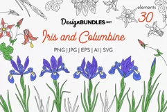 Irises and Columbine - spring flowers clipart and patterns Product Image 1