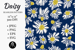 Navy Sketchy Daisy Hand-Drawn Floral Seamless Pattern SVG Product Image 1