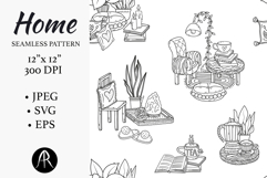 Black and White Cozy Home Hygge Seamless Pattern SVG Product Image 1