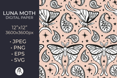 Celestial Luna Moth Paisley Black &amp; White on Pink Pattern Product Image 1