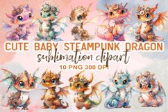 Cute Baby Dragon Watercolor Sublimation Clipart Product Image 1