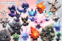 Cute Element Monsters Watercolor Sublimation Clipart Product Image 2