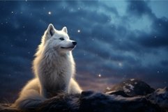 Majestic white wolf in starry night setting Product Image 1