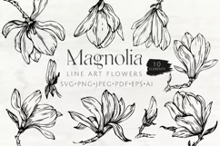 Magnolia flowers line art SVG, PNG. Hand drawn doodle flower Product Image 1