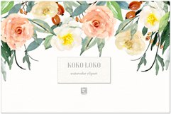 Koko Loko watercolor clipart  offe roses elements floral. Wedding invitations. Peonies, roses green branches. Product Image 3