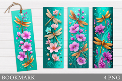 Dragonfly Bookmark Design. Flowers Bookmark Sublimation Product Image 1