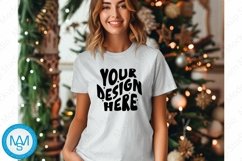 Bella Canvas 3001 Christmas, Woman white Tshirt Mockup Product Image 1