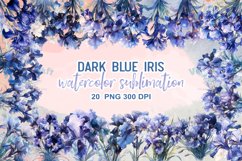 Dark Blue Iris Watercolor Sublimation Clipart Product Image 1