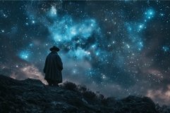 Awe-inspired Astronomer old man starry sky night. Generate A Product Image 1