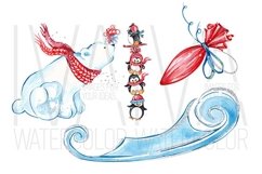 Winter Christmas Clipart, Watercolor Penguins Winter Joy Product Image 5