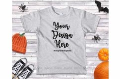 Halloween Fall Heather Grey Kids Shirt Mockup Teen Flat Lay Product Image 1