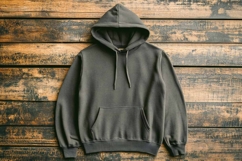 Gildan Black Hoodie Mockup on wood background Product Image 1