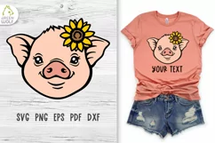 Pig face svg Pig svg Baby farm animals svg Sunflower svg Product Image 1