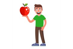 man with an apple in his hand. diet food for a vegetarian. Product Image 1