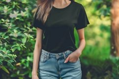 Gildan Black T-shirt Mockup on Woman Product Image 1