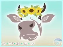Cow Face With Sunflowers Svg Dxf Eps Png Pdf Files Product Image 3