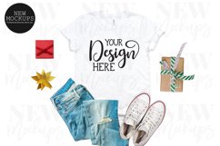 Christmas White Bella Canvas 3001 T-Shirt Mockup / Flat Lay Product Image 1