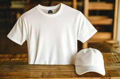 Mockup of White T-shirt and Cap Product Image 1