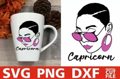 Capricorn Zodiac Sign svg, Black Woman in Glasses,Short Hair Product Image 1