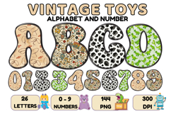 Vintage Toys Alphabet and Numbers PNG 300 DPI Product Image 1