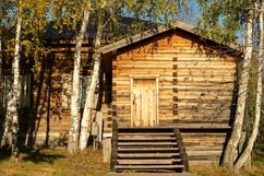 Wooden building on the background of a birch grove. Product Image 1