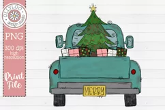 Doodle Truck with Christmas Tree | Blue Christmas Truck Product Image 2