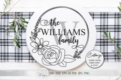 Floral Monogram SVG | Farmhouse Round Sign SVG | dxf and mor Product Image 1