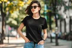 Gildan Black T-shirt Mockup on Woman Product Image 1