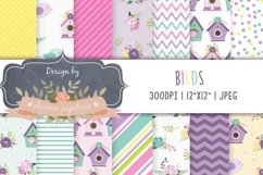 Little birds Digital Paper, Garden Digital Paper, Rainbow di Product Image 1