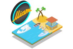 Coast miami concept banner, isometric style Product Image 1