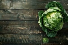 Fresh green organic cauliflower lying on rustic kitchen tabl Product Image 1