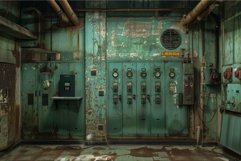 Vintage control panel with gauges in a dilapidated industria Product Image 1